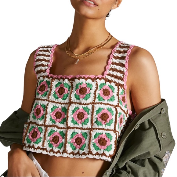 HP 🥳 New Anthropologie Maeve Crochet Floral M/Lg Pink Stripe Tank Sweater Vest - Picture 12 of 12